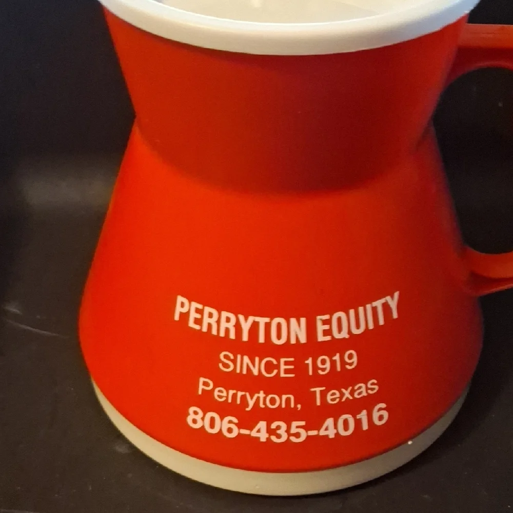 Perryton, TX Red Promotional Mug with White Trim Plastic Travel Wide Base Lid - Picture 2 of 5